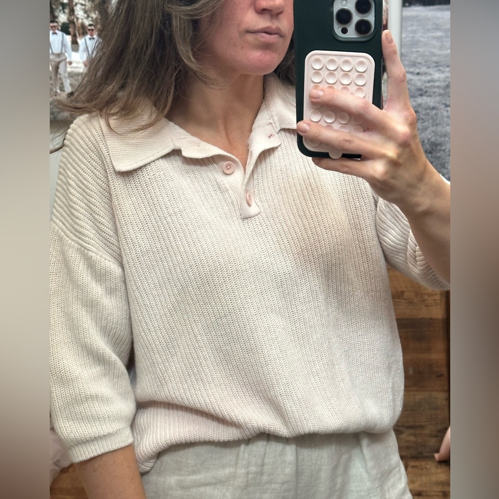 Vintage Linen/Cotton Light Pink Polo Sweater
